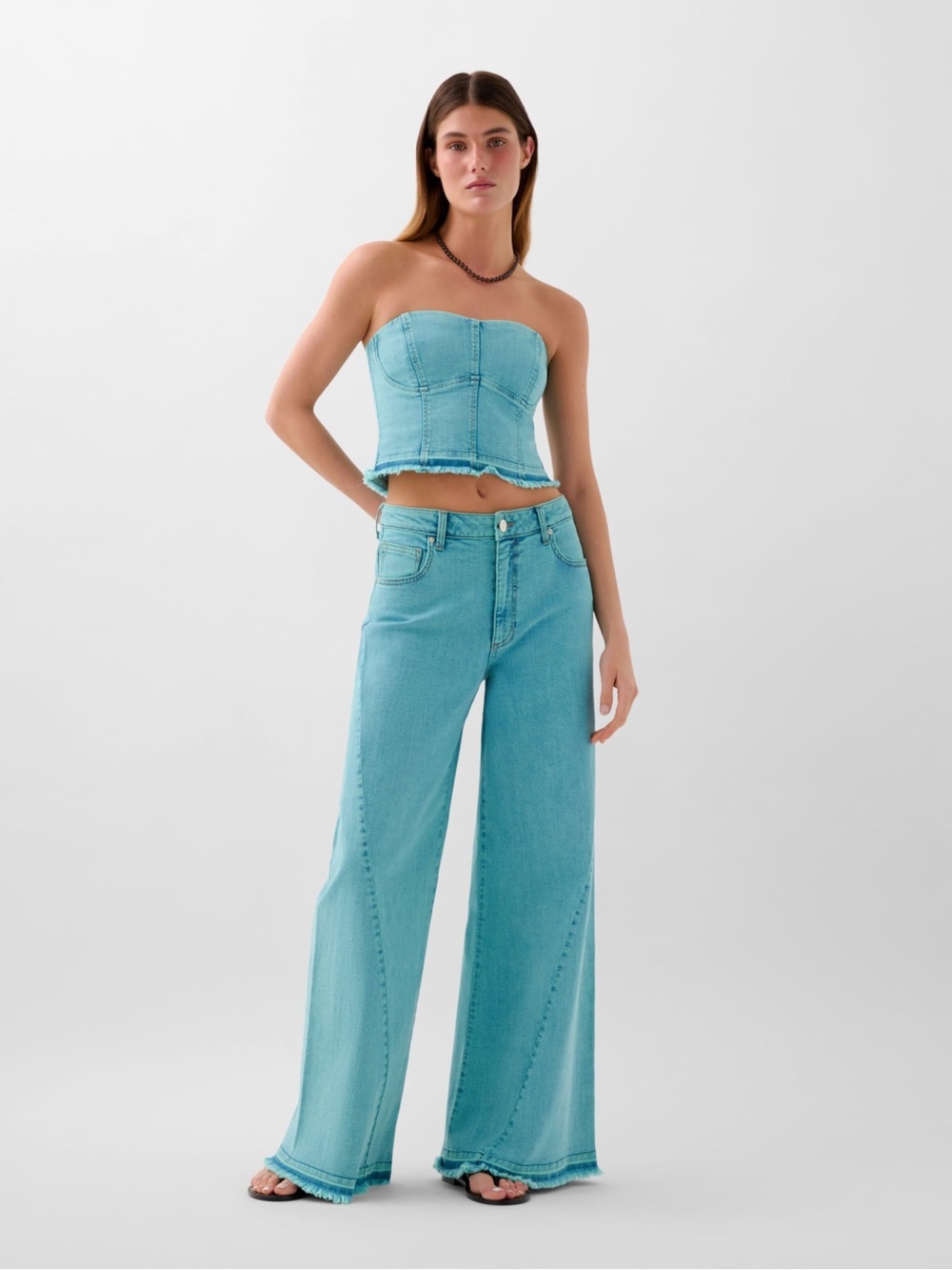 NWT Scalpers Culotte Ques Denim Matching Set Turquoise Wash size L - Picture 1 of 10